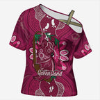 Australia Queensland Day Cross Shoulder Shirt Koala With Map Aboriginal Art