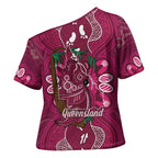 Australia Queensland Day Cross Shoulder Shirt Koala With Map Aboriginal Art