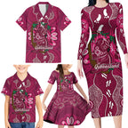 Australia Queensland Day Family Matching Long Sleeve Bodycon Dress and Hawaiian Shirt Koala With Map Aboriginal Art
