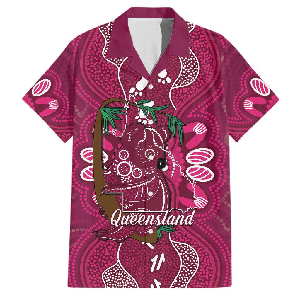Australia Queensland Day Family Matching Long Sleeve Bodycon Dress and Hawaiian Shirt Koala With Map Aboriginal Art