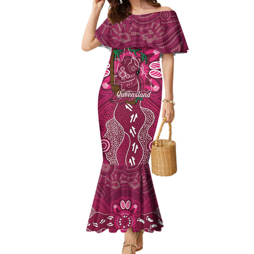 Australia Queensland Day Family Matching Mermaid Dress and Hawaiian Shirt Koala With Map Aboriginal Art