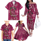 Australia Queensland Day Family Matching Off The Shoulder Long Sleeve Dress and Hawaiian Shirt Koala With Map Aboriginal Art