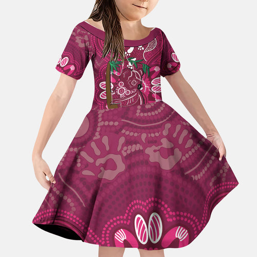 Australia Queensland Day Family Matching Off The Shoulder Long Sleeve Dress and Hawaiian Shirt Koala With Map Aboriginal Art