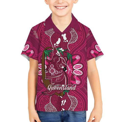 Australia Queensland Day Family Matching Off The Shoulder Long Sleeve Dress and Hawaiian Shirt Koala With Map Aboriginal Art