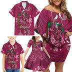 Australia Queensland Day Family Matching Off Shoulder Short Dress and Hawaiian Shirt Koala With Map Aboriginal Art