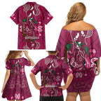 Australia Queensland Day Family Matching Off Shoulder Short Dress and Hawaiian Shirt Koala With Map Aboriginal Art