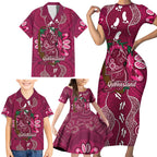 Australia Queensland Day Family Matching Short Sleeve Bodycon Dress and Hawaiian Shirt Koala With Map Aboriginal Art
