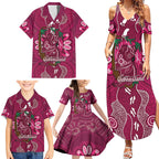 Australia Queensland Day Family Matching Summer Maxi Dress and Hawaiian Shirt Koala With Map Aboriginal Art