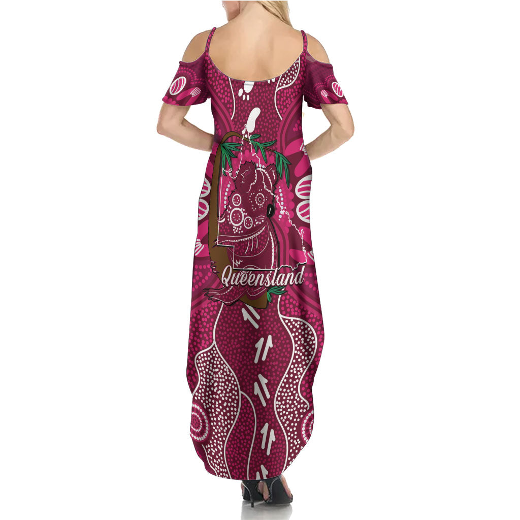 Australia Queensland Day Family Matching Summer Maxi Dress and Hawaiian Shirt Koala With Map Aboriginal Art