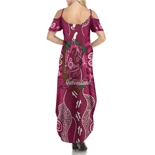 Australia Queensland Day Family Matching Summer Maxi Dress and Hawaiian Shirt Koala With Map Aboriginal Art