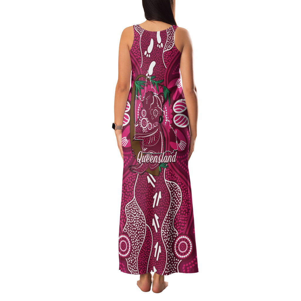 Australia Queensland Day Family Matching Tank Maxi Dress and Hawaiian Shirt Koala With Map Aboriginal Art