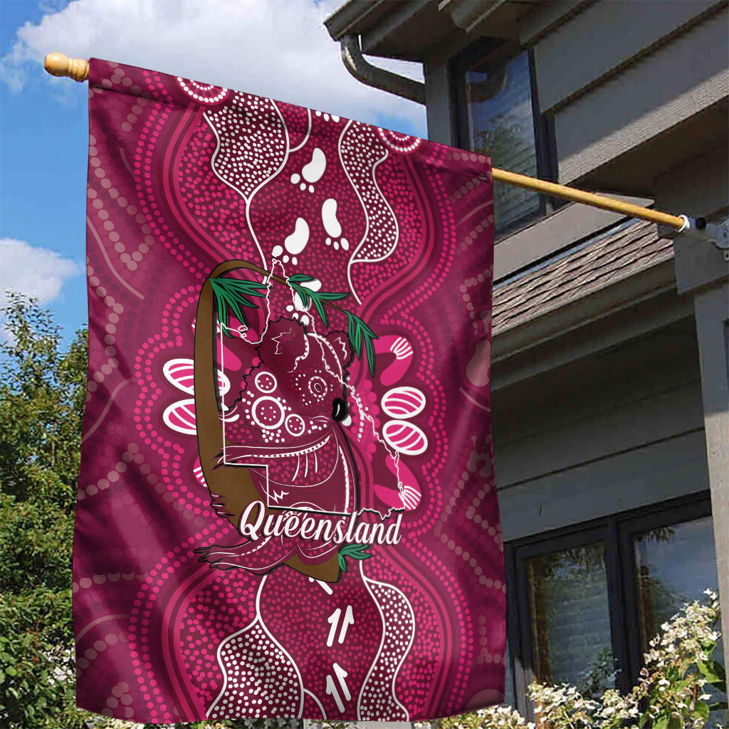 Australia Queensland Day Garden Flag Koala With Map Aboriginal Art