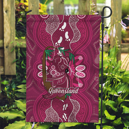 Australia Queensland Day Garden Flag Koala With Map Aboriginal Art