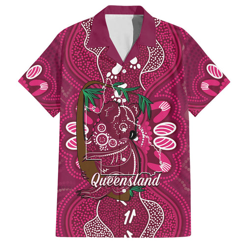 Australia Queensland Day Hawaiian Shirt Koala With Map Aboriginal Art