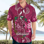 Australia Queensland Day Hawaiian Shirt Koala With Map Aboriginal Art