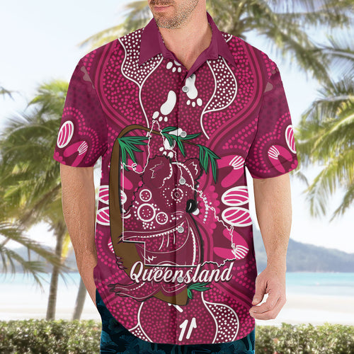 Australia Queensland Day Hawaiian Shirt Koala With Map Aboriginal Art