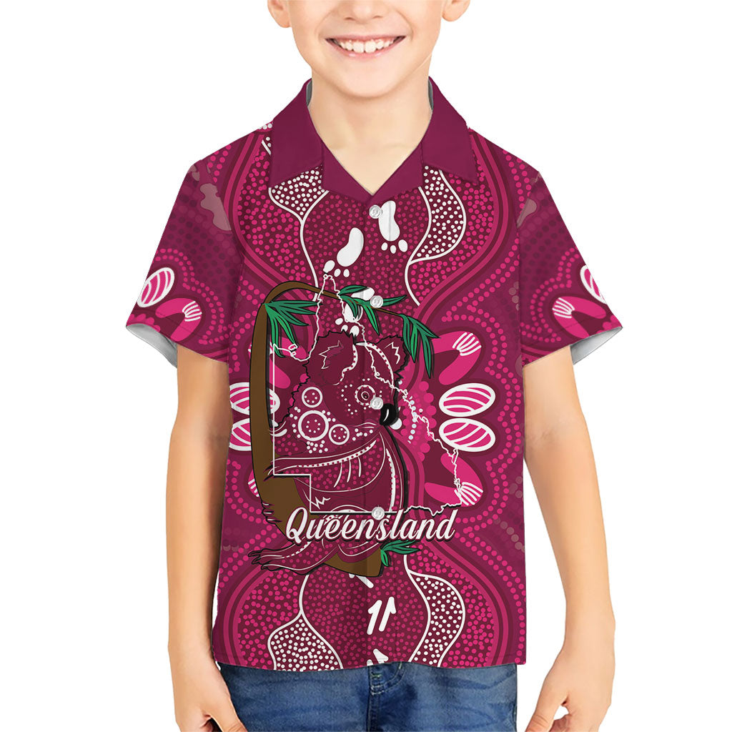 Australia Queensland Day Hawaiian Shirt Koala With Map Aboriginal Art