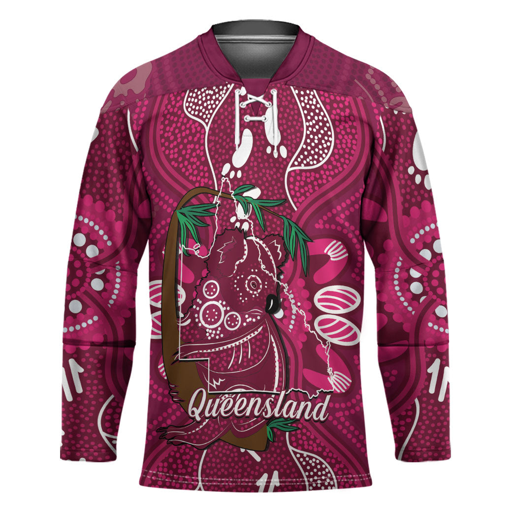 Australia Queensland Day Hockey Jersey Koala With Map Aboriginal Art