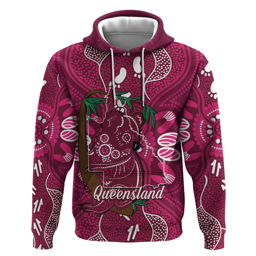 Australia Queensland Day Hoodie Koala With Map Aboriginal Art