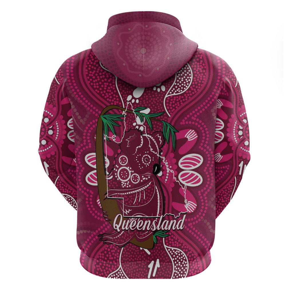 Australia Queensland Day Hoodie Koala With Map Aboriginal Art