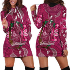 Australia Queensland Day Hoodie Dress Koala With Map Aboriginal Art