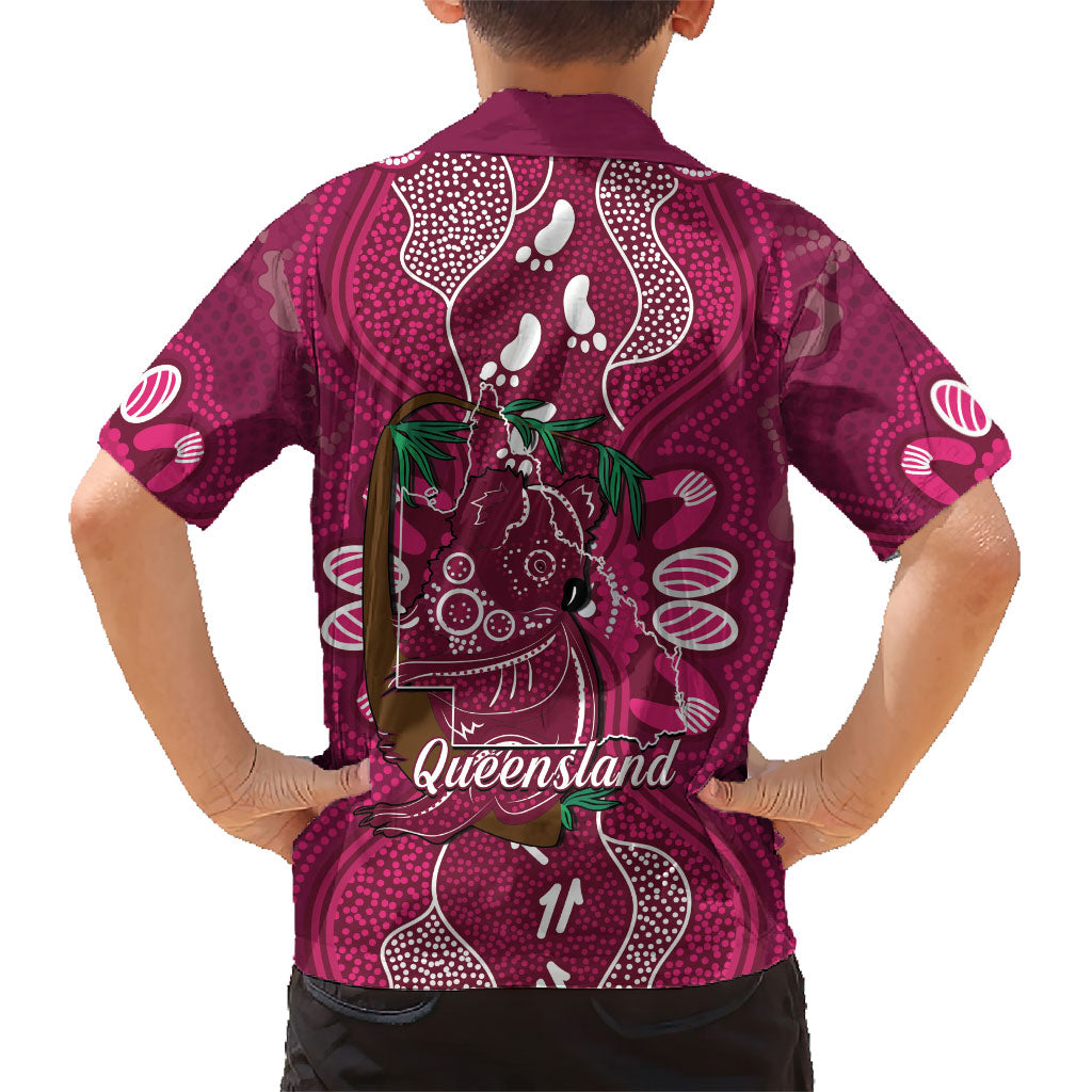Australia Queensland Day Kid Hawaiian Shirt Koala With Map Aboriginal Art