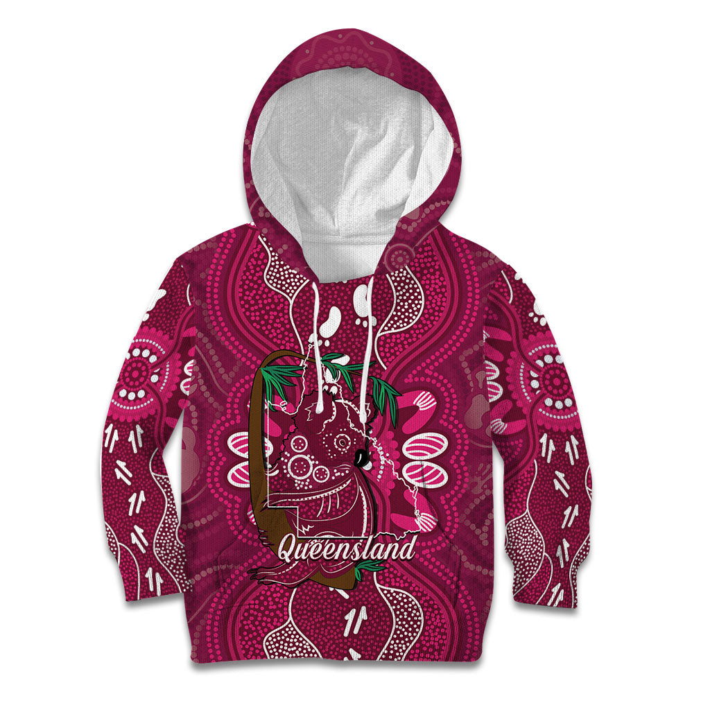 Australia Queensland Day Kid Hoodie Koala With Map Aboriginal Art