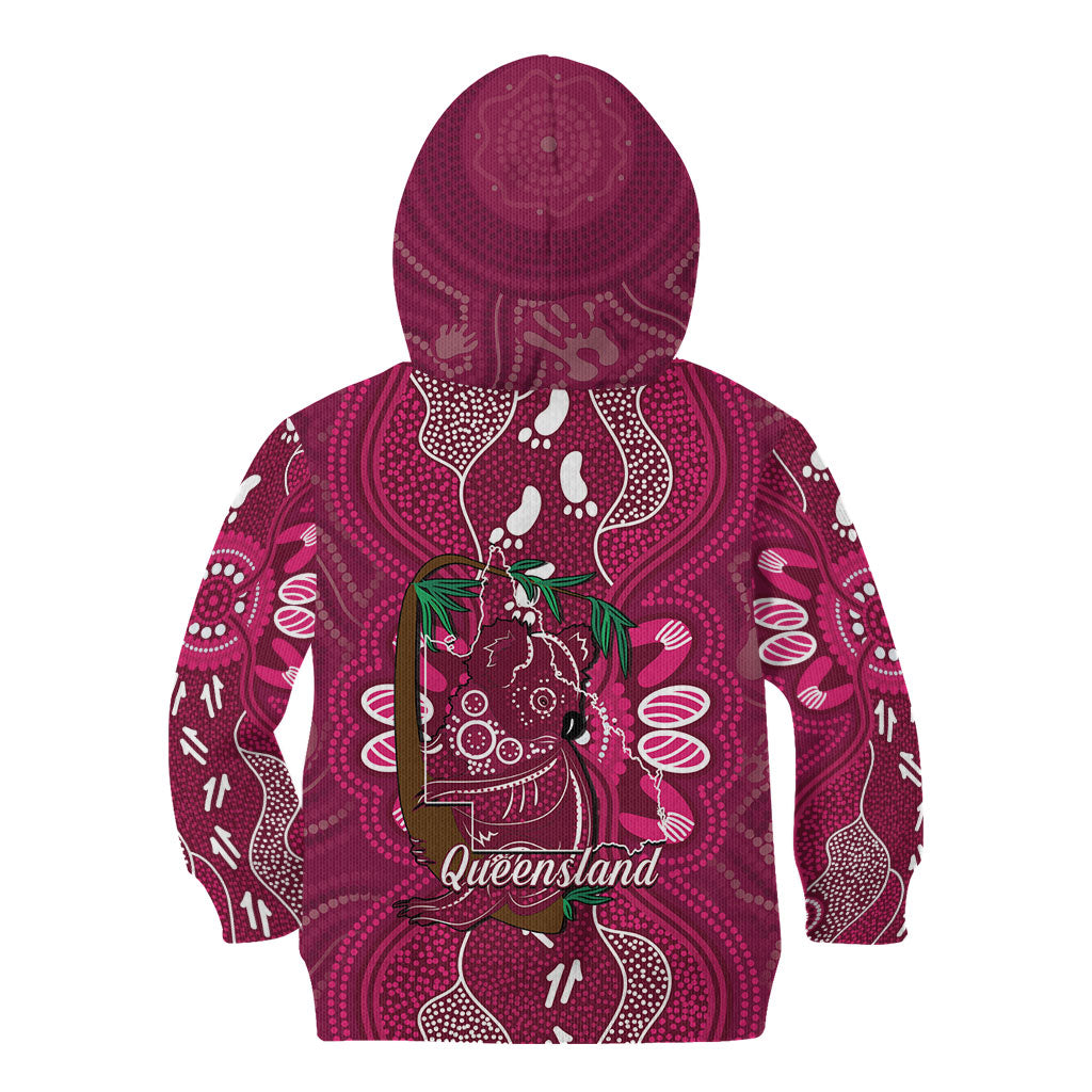 Australia Queensland Day Kid Hoodie Koala With Map Aboriginal Art