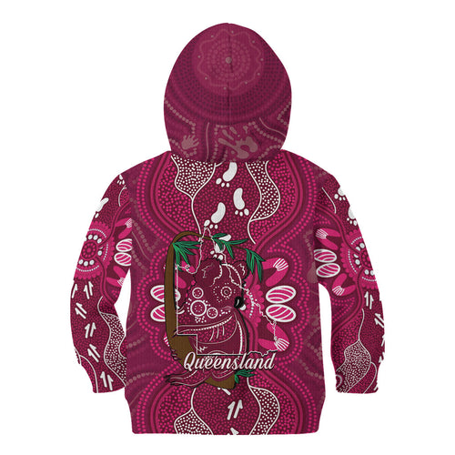 Australia Queensland Day Kid Hoodie Koala With Map Aboriginal Art