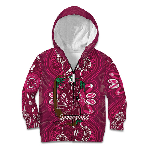 Australia Queensland Day Kid Hoodie Koala With Map Aboriginal Art