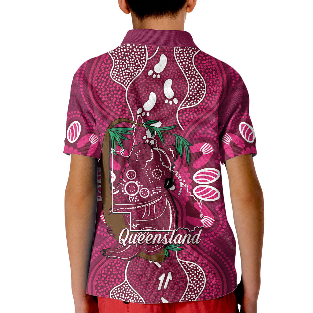 Australia Queensland Day Kid Polo Shirt Koala With Map Aboriginal Art