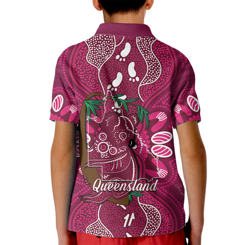 Australia Queensland Day Kid Polo Shirt Koala With Map Aboriginal Art