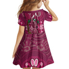 Australia Queensland Day Kid Short Sleeve Dress Koala With Map Aboriginal Art