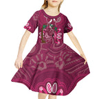 Australia Queensland Day Kid Short Sleeve Dress Koala With Map Aboriginal Art