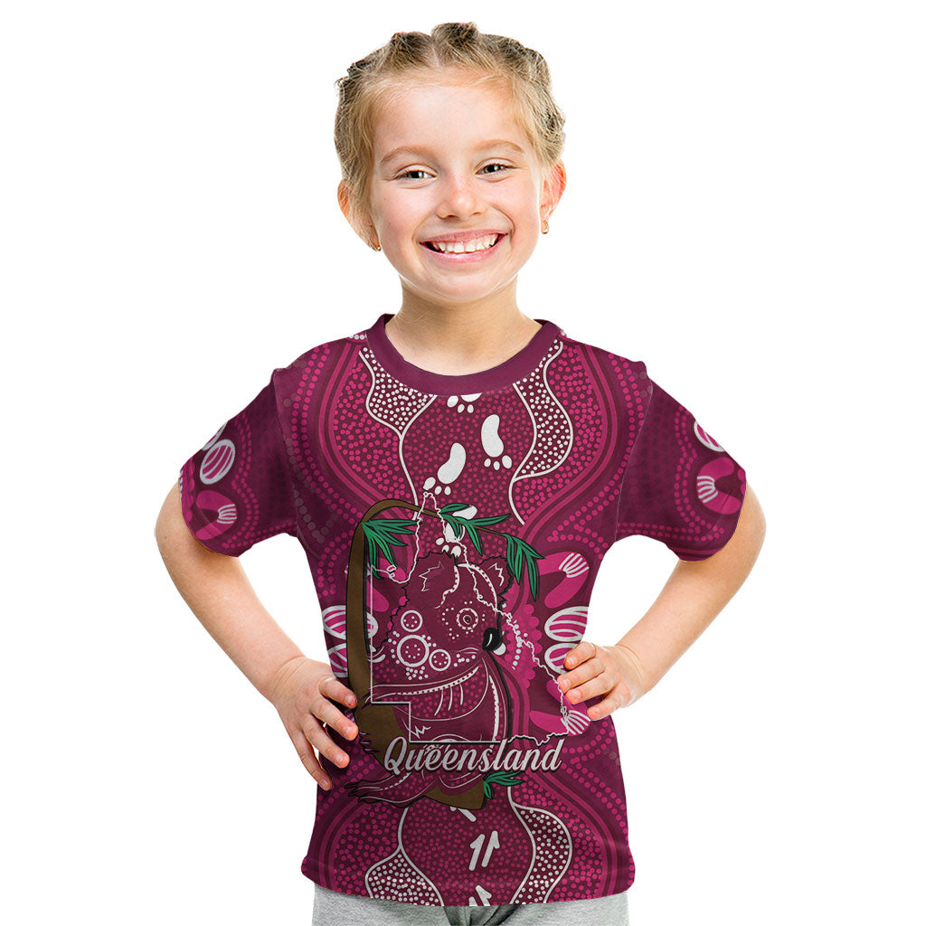 Australia Queensland Day Kid T Shirt Koala With Map Aboriginal Art