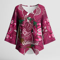 Australia Queensland Day Kimono Sleeve Blouse Koala With Map Aboriginal Art