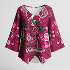 Australia Queensland Day Kimono Sleeve Blouse Koala With Map Aboriginal Art