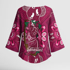 Australia Queensland Day Kimono Sleeve Blouse Koala With Map Aboriginal Art