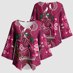 Australia Queensland Day Kimono Sleeve Blouse Koala With Map Aboriginal Art