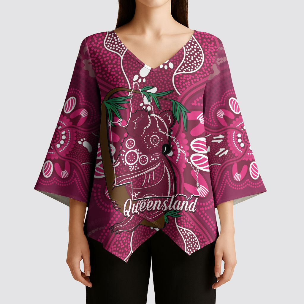 Australia Queensland Day Kimono Sleeve Blouse Koala With Map Aboriginal Art
