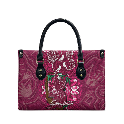 Australia Queensland Day Leather Bag Koala With Map Aboriginal Art