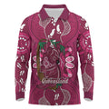 Australia Queensland Day Long Sleeve Polo Shirt Koala With Map Aboriginal Art