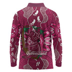 Australia Queensland Day Long Sleeve Polo Shirt Koala With Map Aboriginal Art