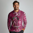 Australia Queensland Day Long Sleeve Polo Shirt Koala With Map Aboriginal Art