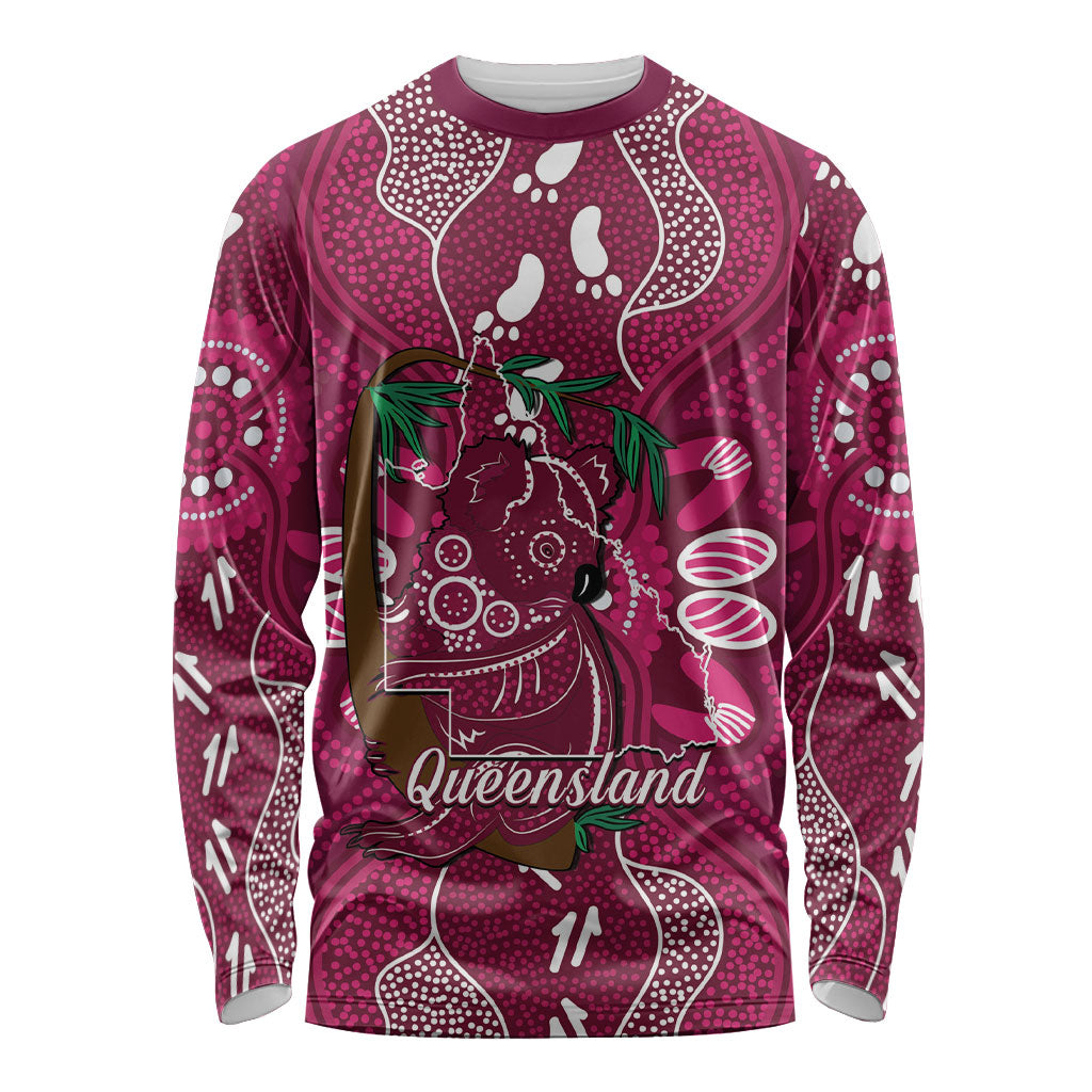 Australia Queensland Day Long Sleeve Shirt Koala With Map Aboriginal Art