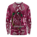 Australia Queensland Day Long Sleeve Shirt Koala With Map Aboriginal Art