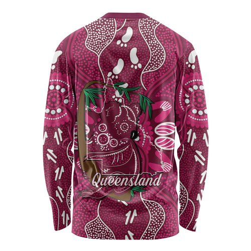 Australia Queensland Day Long Sleeve Shirt Koala With Map Aboriginal Art