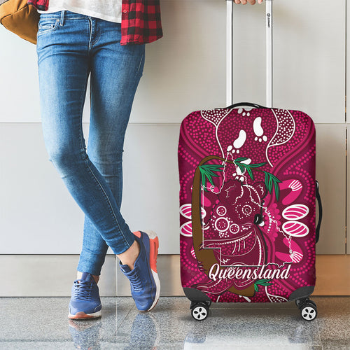Australia Queensland Day Luggage Cover Koala With Map Aboriginal Art