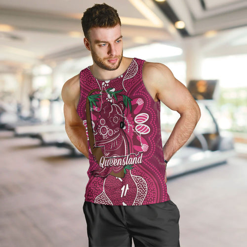 Australia Queensland Day Men Tank Top Koala With Map Aboriginal Art