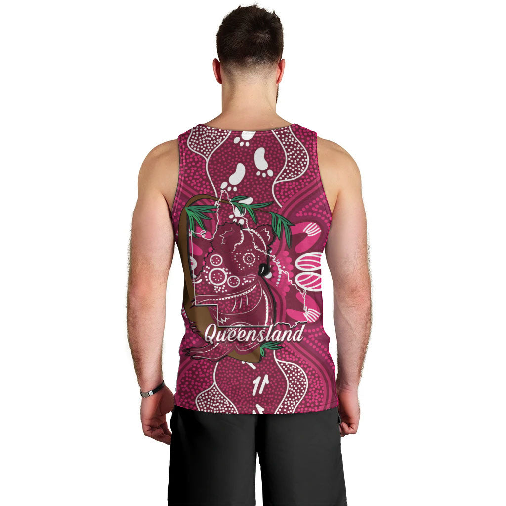 Australia Queensland Day Men Tank Top Koala With Map Aboriginal Art